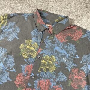 Huk Fishing Button Down Shirt Mens Large Swordfish Print Cotton Spandex Stretch
